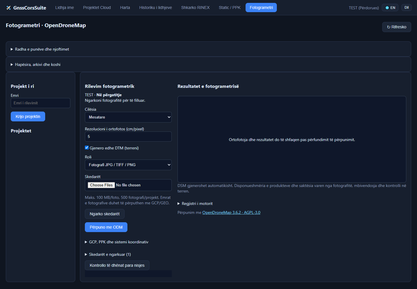 Ndërfaqja e fotogrametrisë në Position me projekt demonstrimi